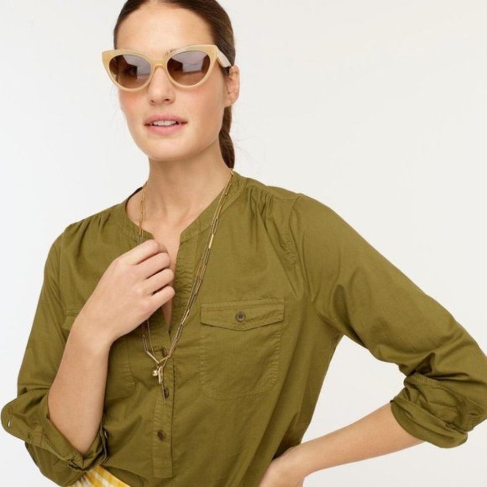 J. Crew Olive Garment-Dyed Popover Top